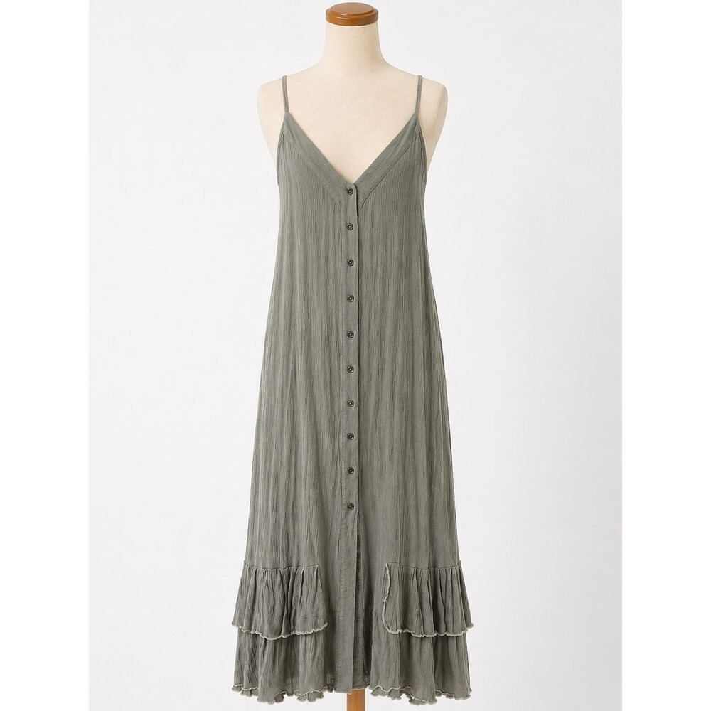 Wishlist Sage Green Maxi Dress Size M Boho Crinkle Button Front Strappy Midi